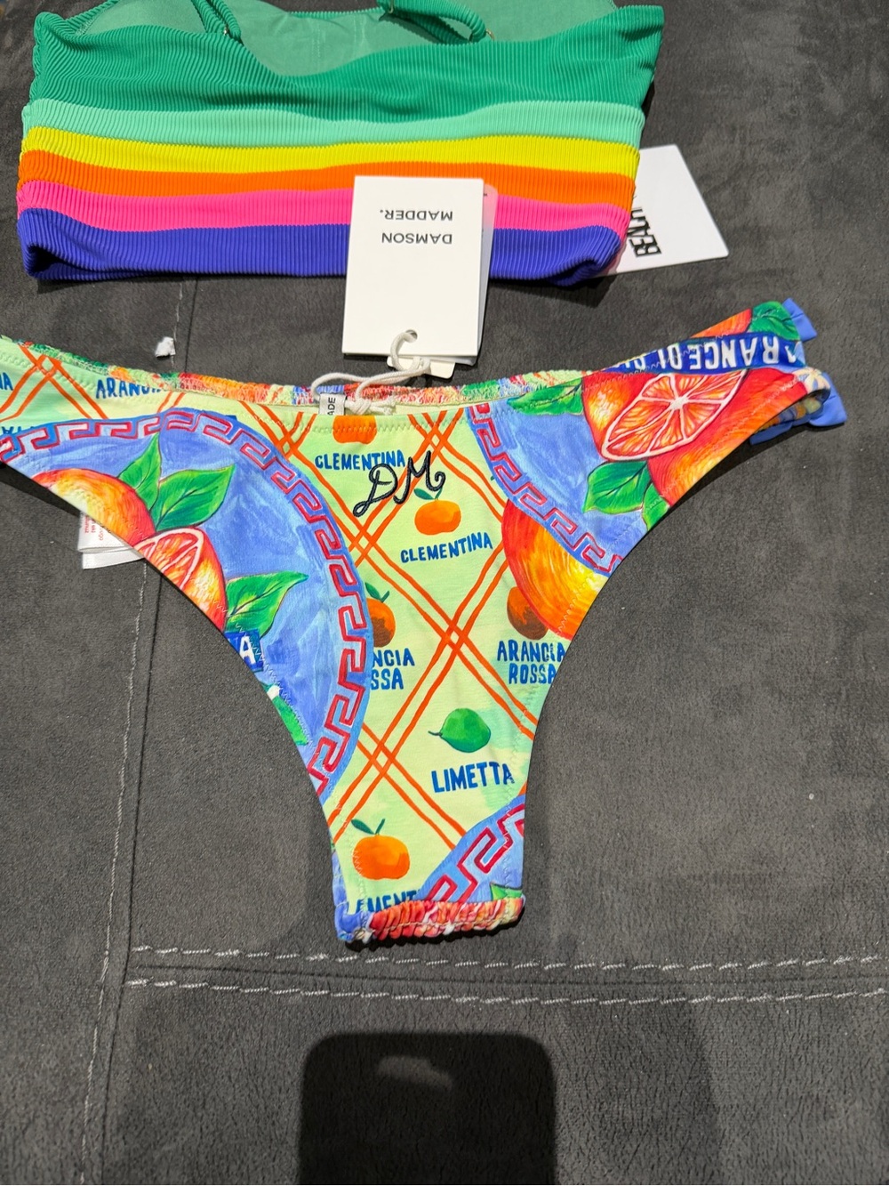 Anthropologie Green Ribbed Crop Top & Multicolor Print Bikini Bottoms - Picture 5 of 7